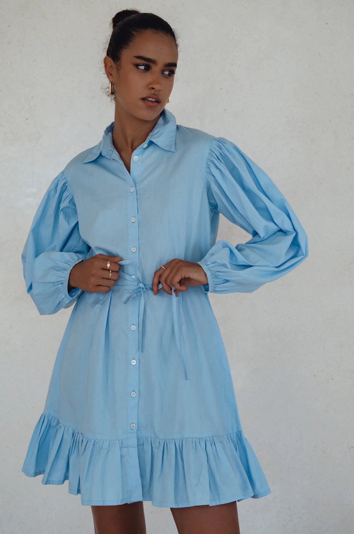 Malina Button Down Cotton Mini Dress (Sale) by ELF