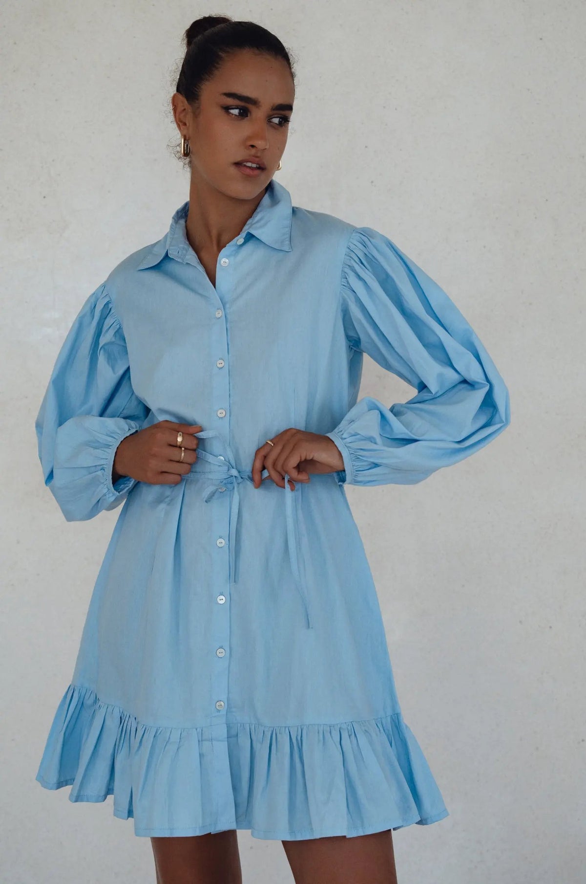Malina Button Down Cotton Mini Dress (Sale) by ELF