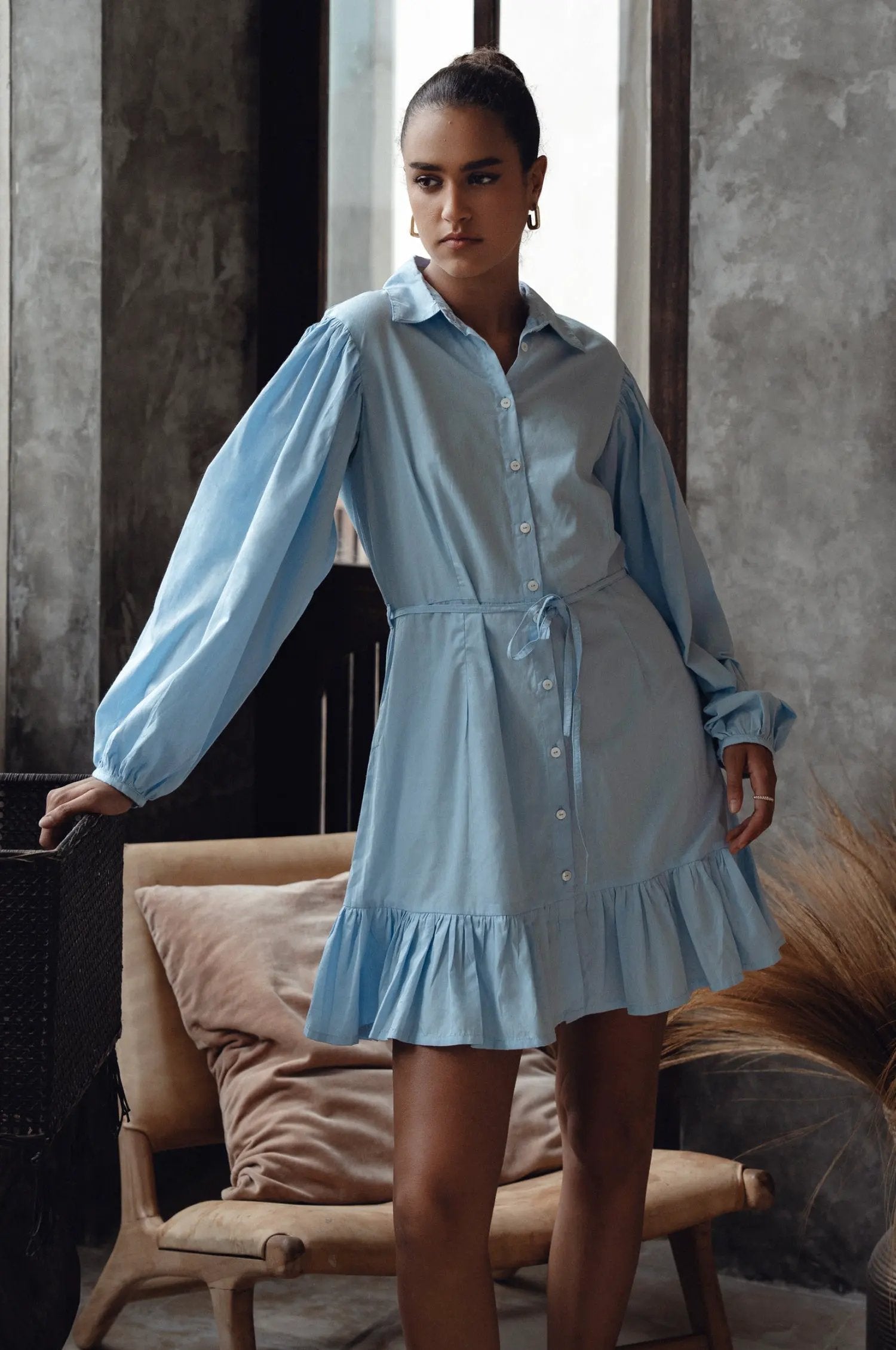 Malina Button Down Cotton Mini Dress (Sale) by ELF