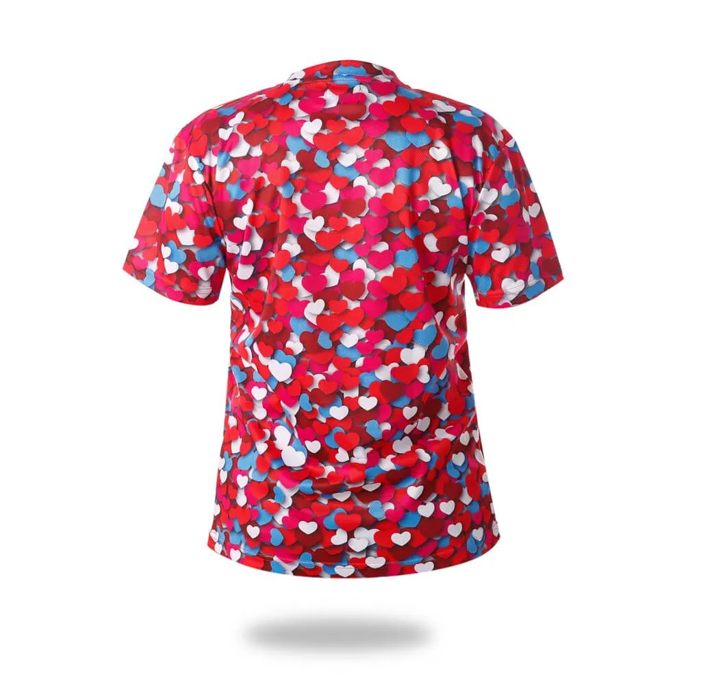 Red Heart Confetti Sublimation T-Shirt by Vimost Sportswear
