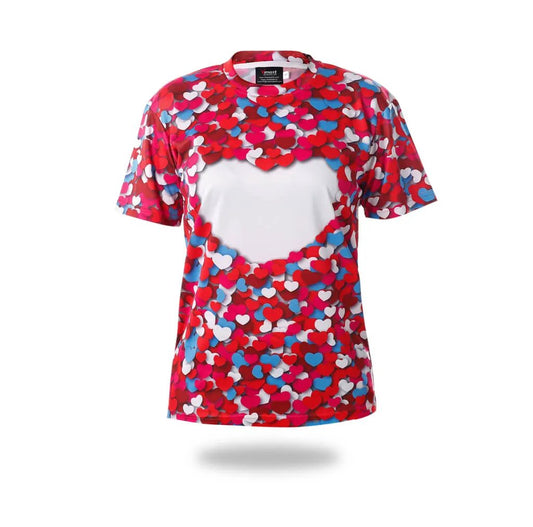Red Heart Confetti Sublimation T-Shirt by Vimost Sportswear