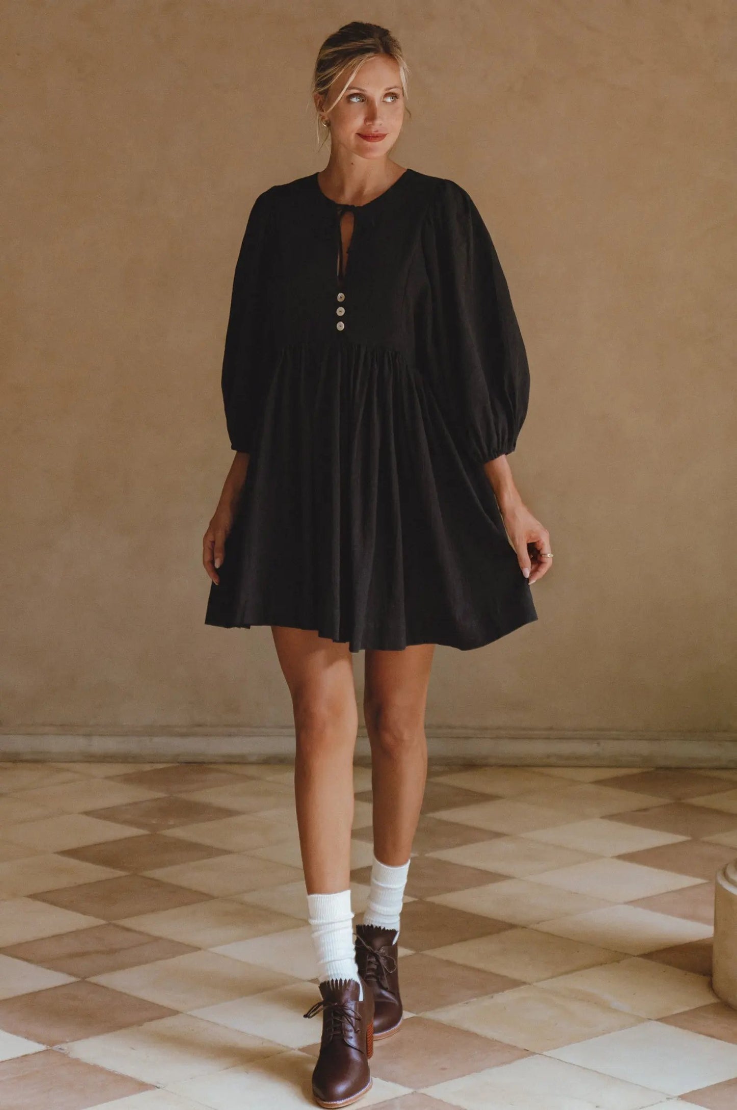 Maribelle Babydoll Linen Mini Dress by ELF