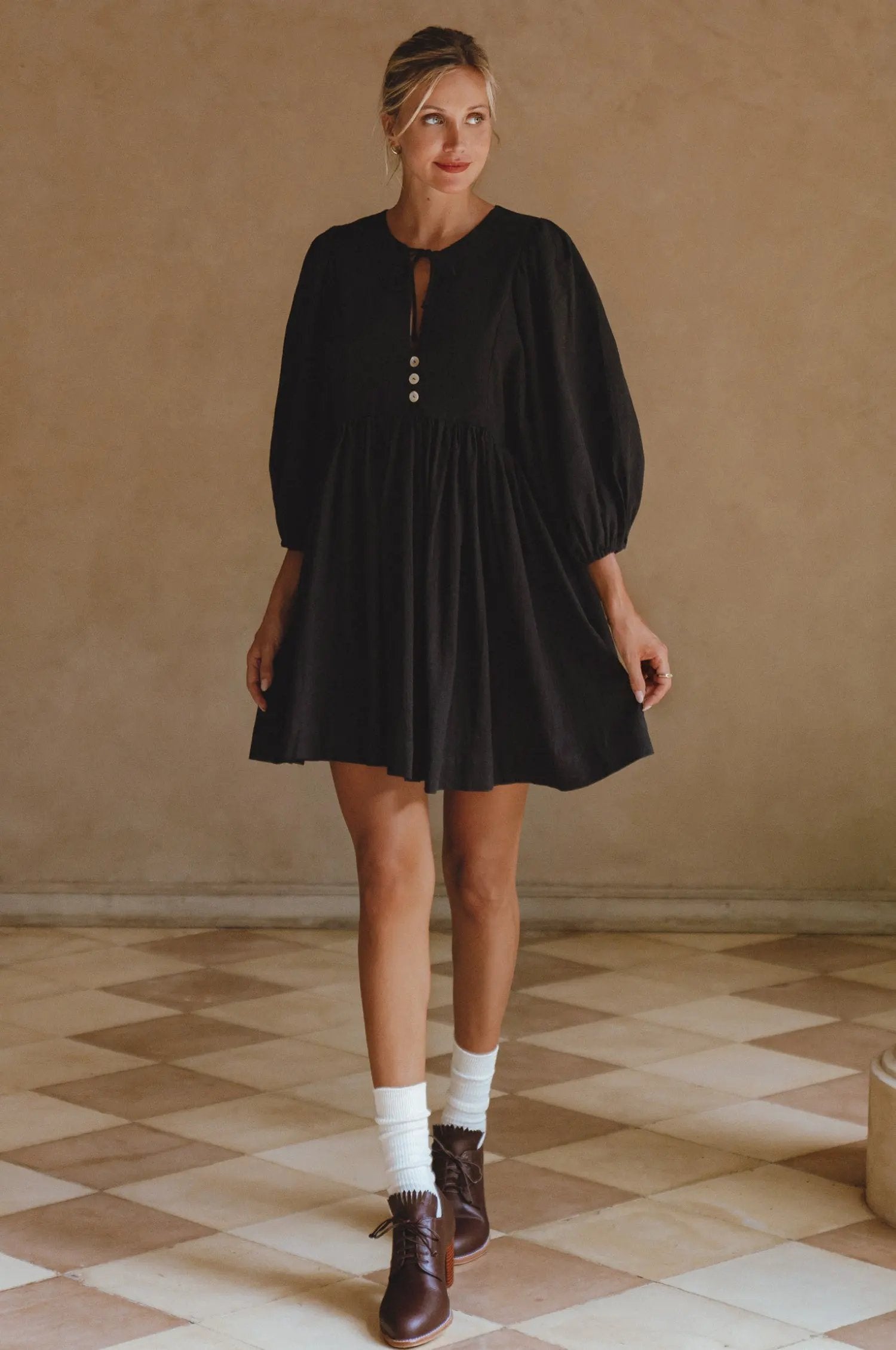 Maribelle Babydoll Linen Mini Dress by ELF