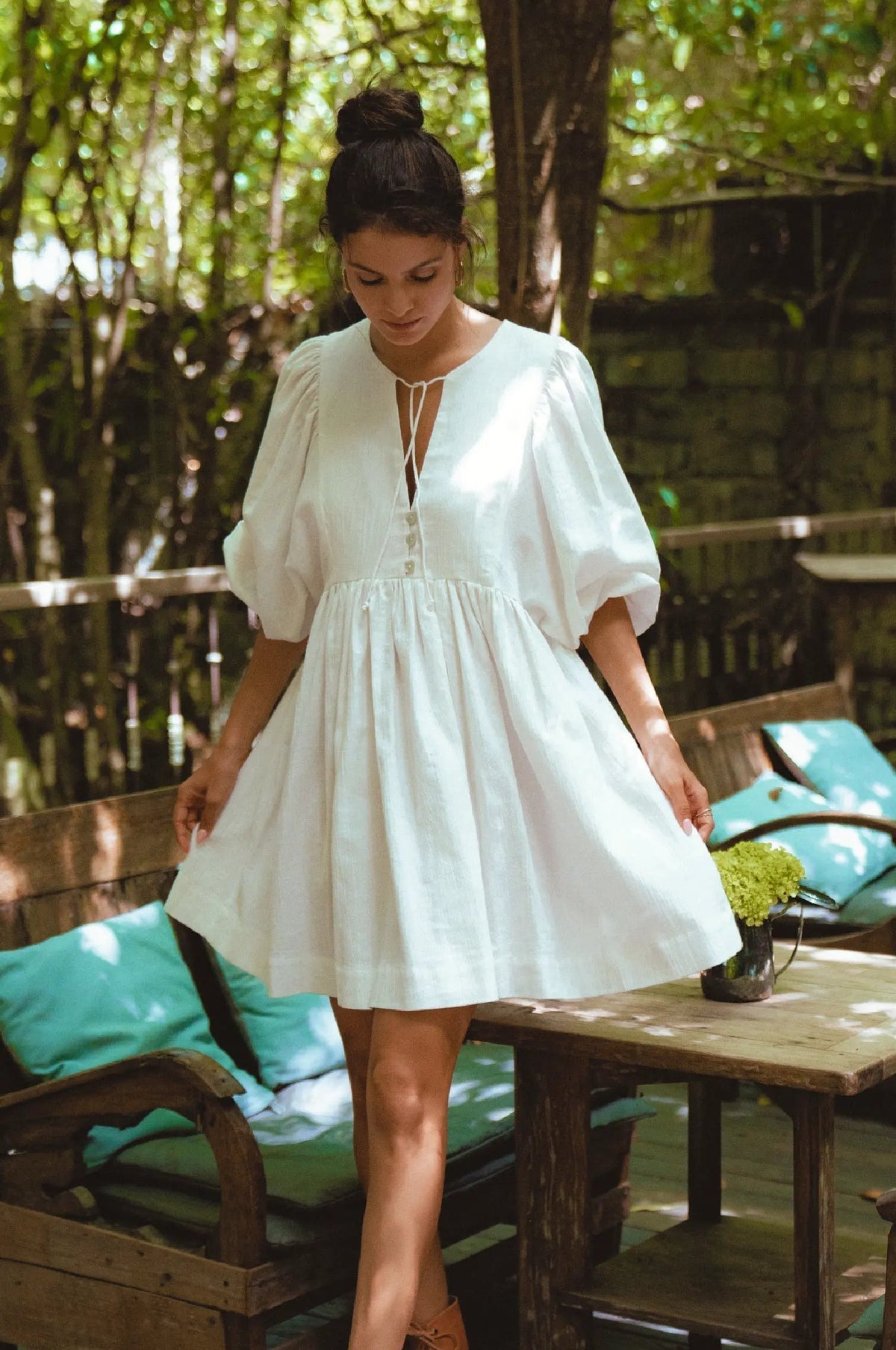 Maribelle Babydoll Linen Mini Dress by ELF