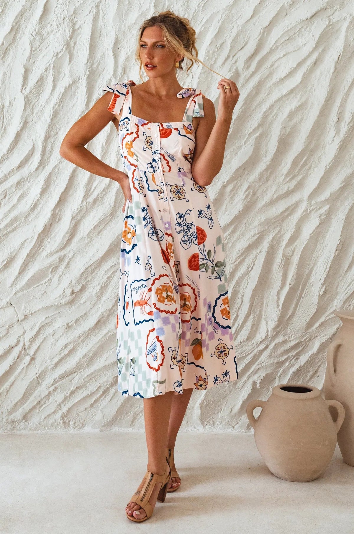 Mia Vita Button Down Dress With Ties by ELF
