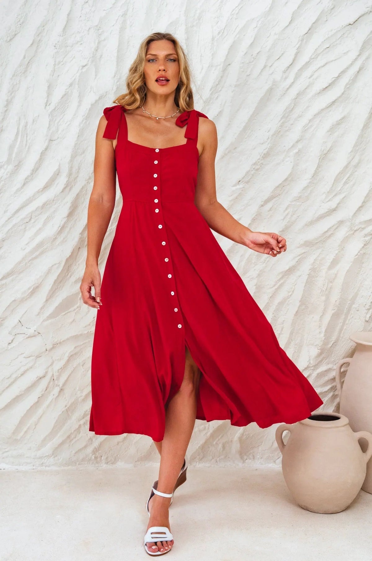 Mia Vita Button Down Dress With Ties by ELF