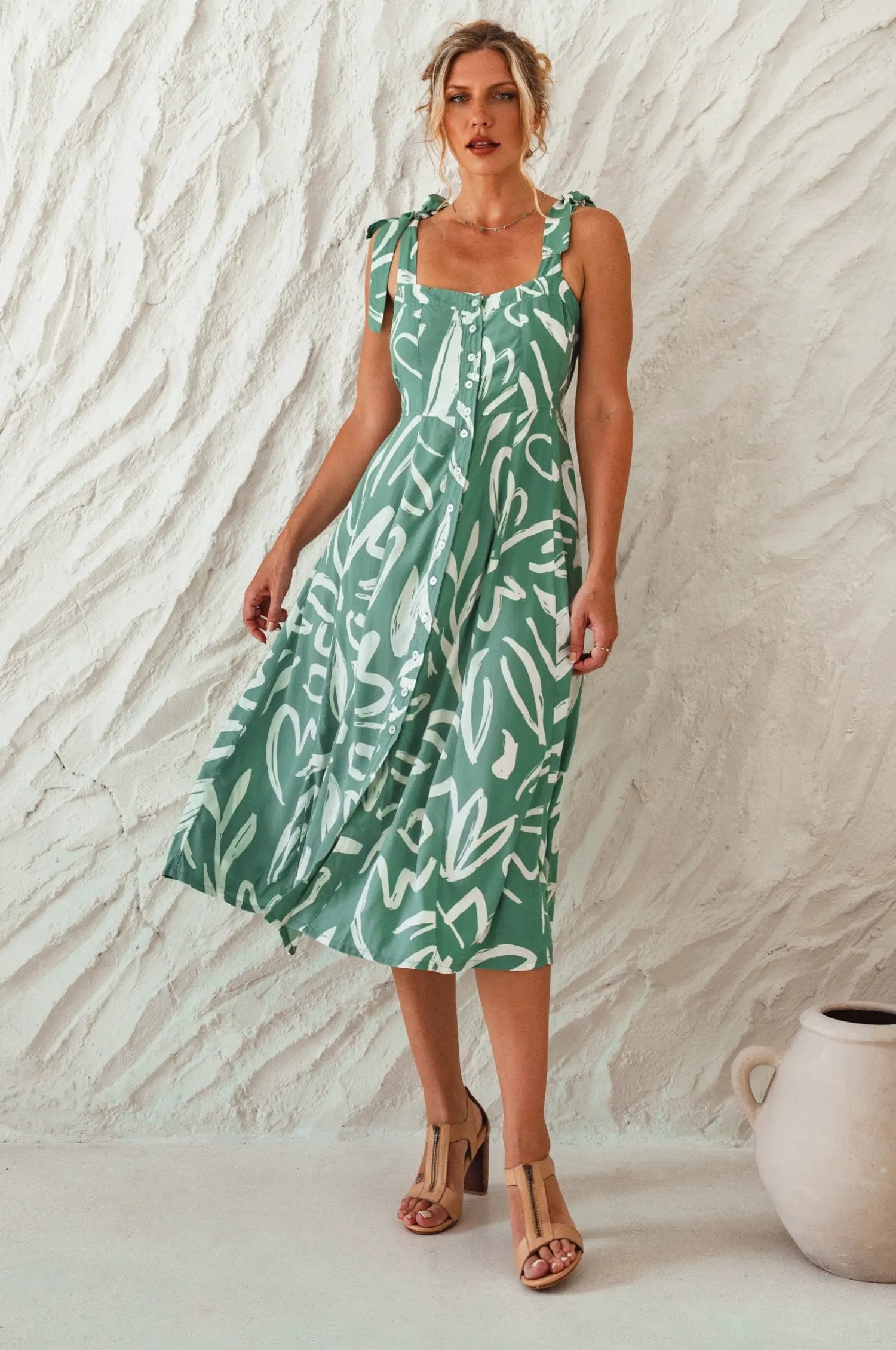 Mia Vita Button Down Dress With Ties by ELF
