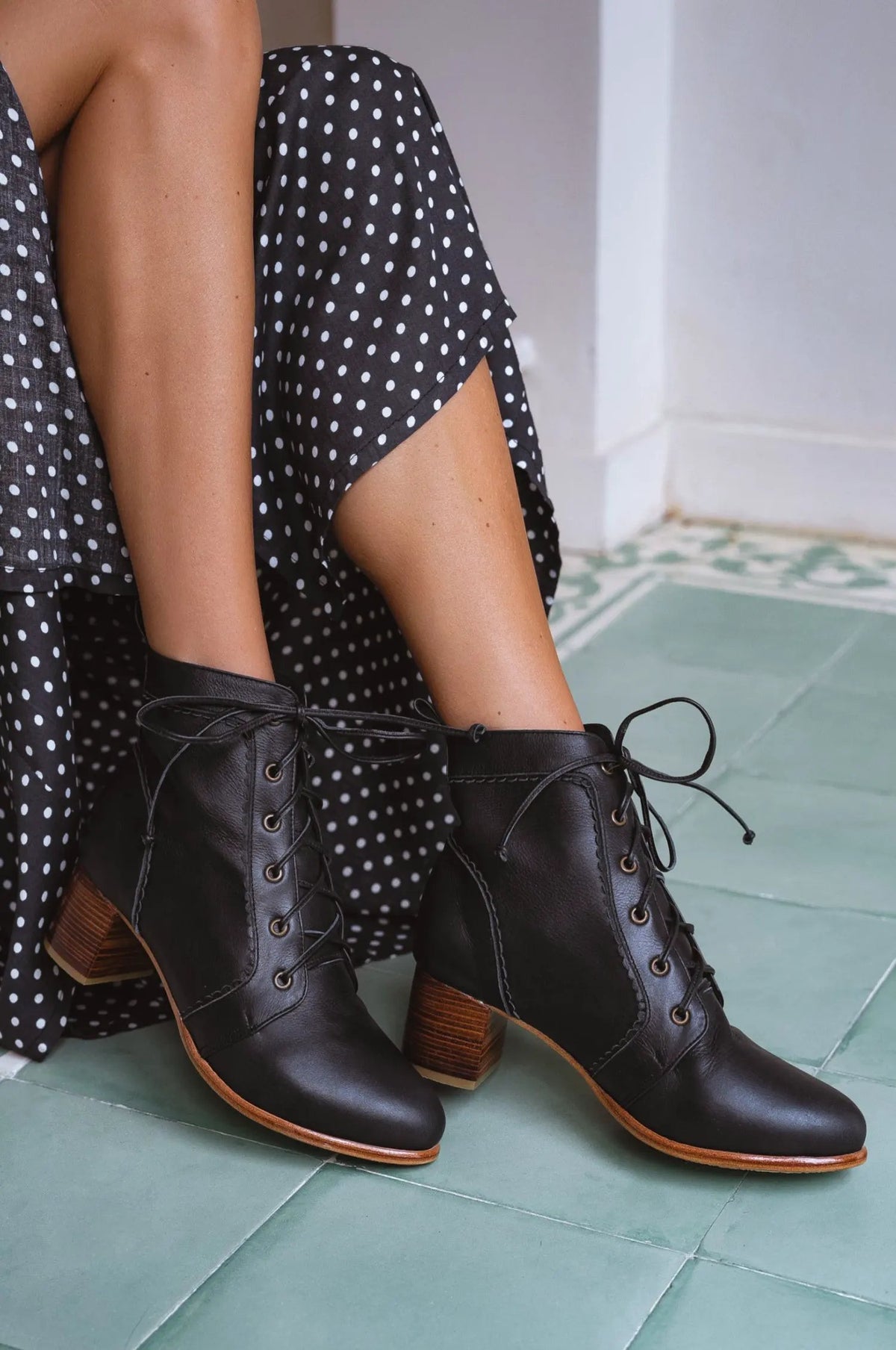 Mon Reve Lace-Up Leather Ankle Booties by ELF