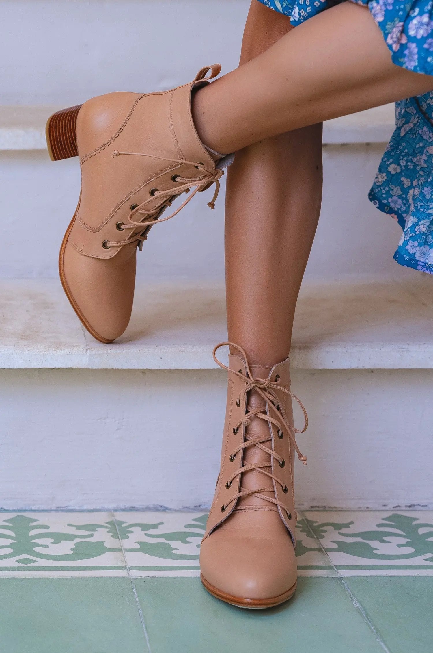Mon Reve Lace-Up Leather Ankle Booties by ELF