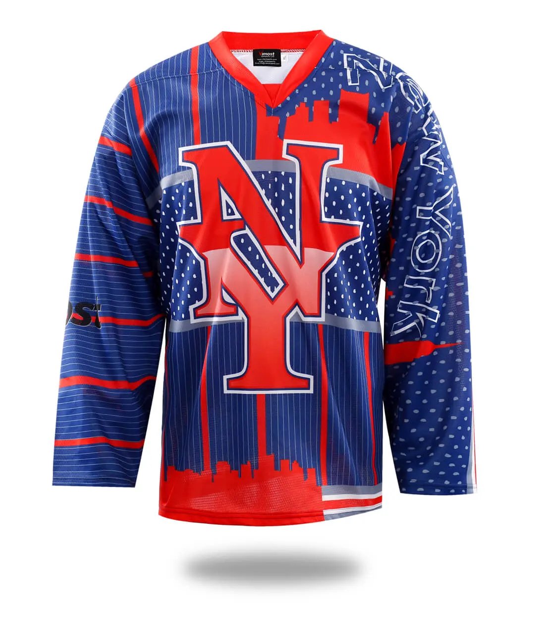 Custom Red New York Style Ice Hockey Jersey by Vimost Sportswear
