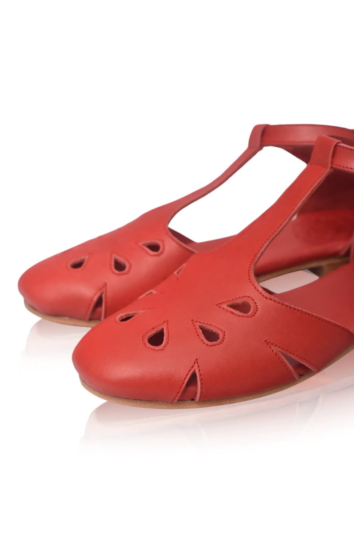 Oasis Cutout T-Strap Leather Flats by ELF
