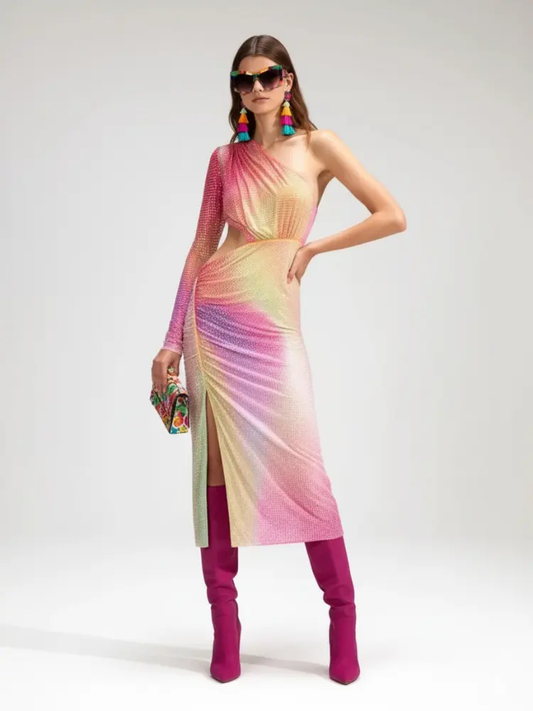 One-Shoulder Slit Dress with Cinched Waist For Women, Upper East Side, BYMANYC New York. by BYMANYC ® New York