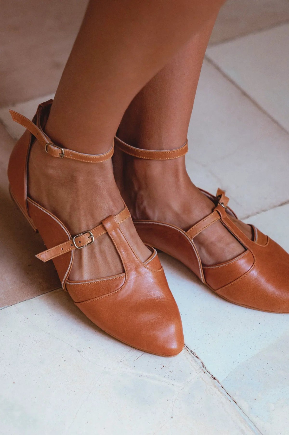 On The Go Pointed Toe T-Strap Flats by ELF