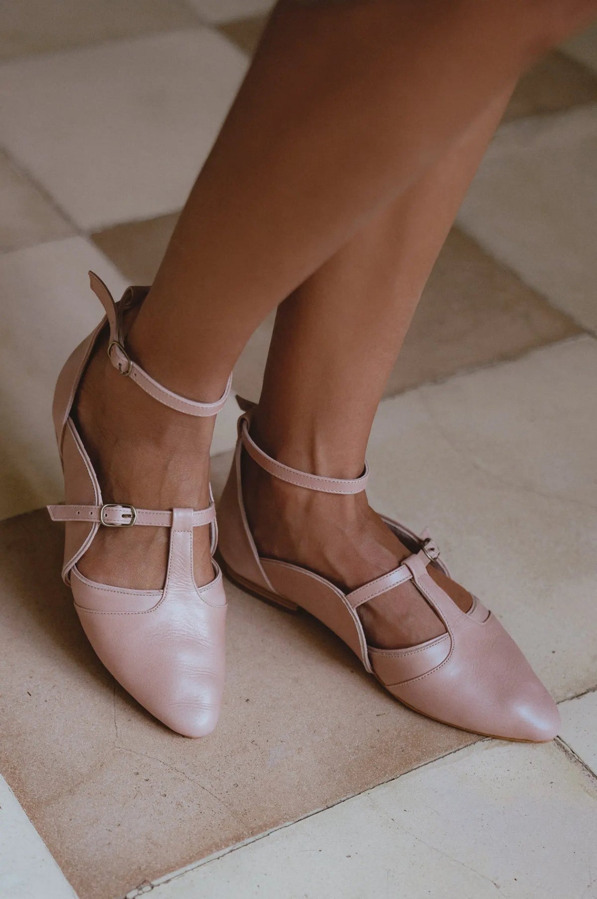 On The Go Pointed Toe T-Strap Flats by ELF