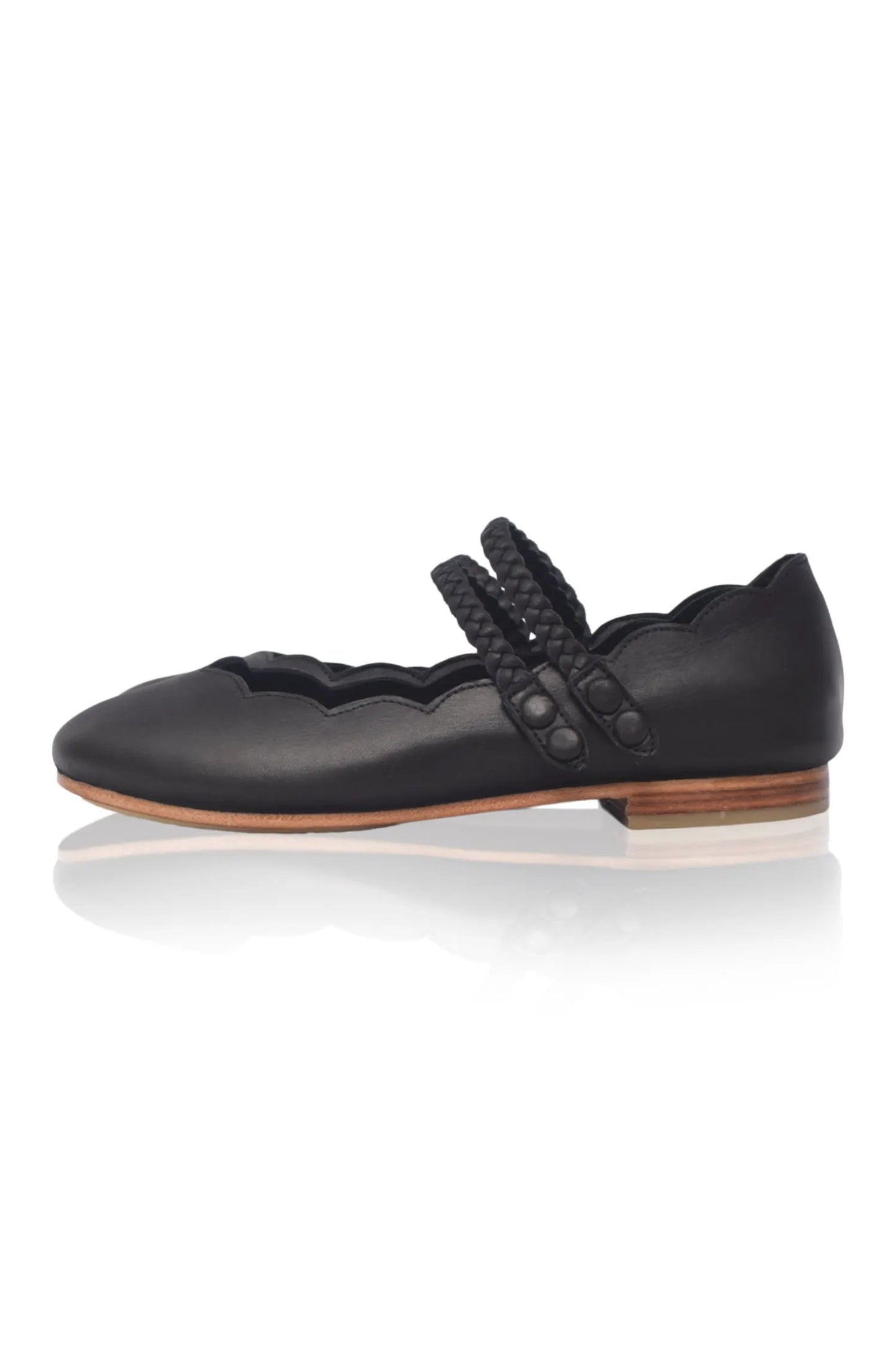 Prima Scalloped Leather Ballet Flats by ELF