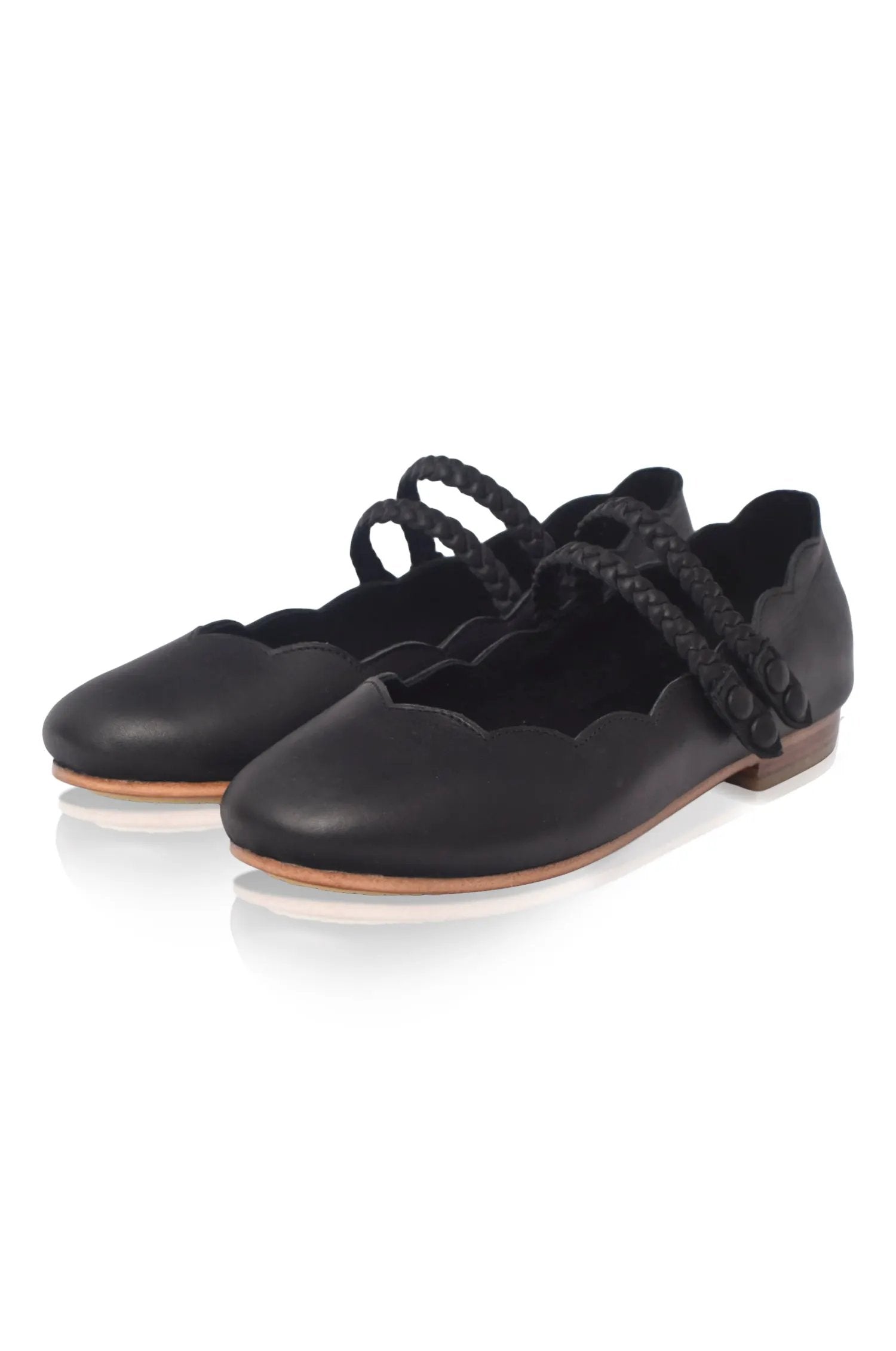 Prima Scalloped Leather Ballet Flats by ELF