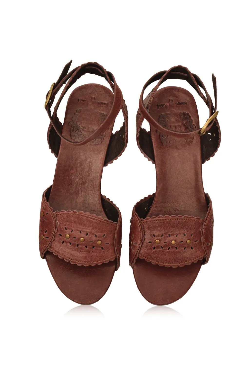 Paloma Scalloped Leather Heel Sandals by ELF
