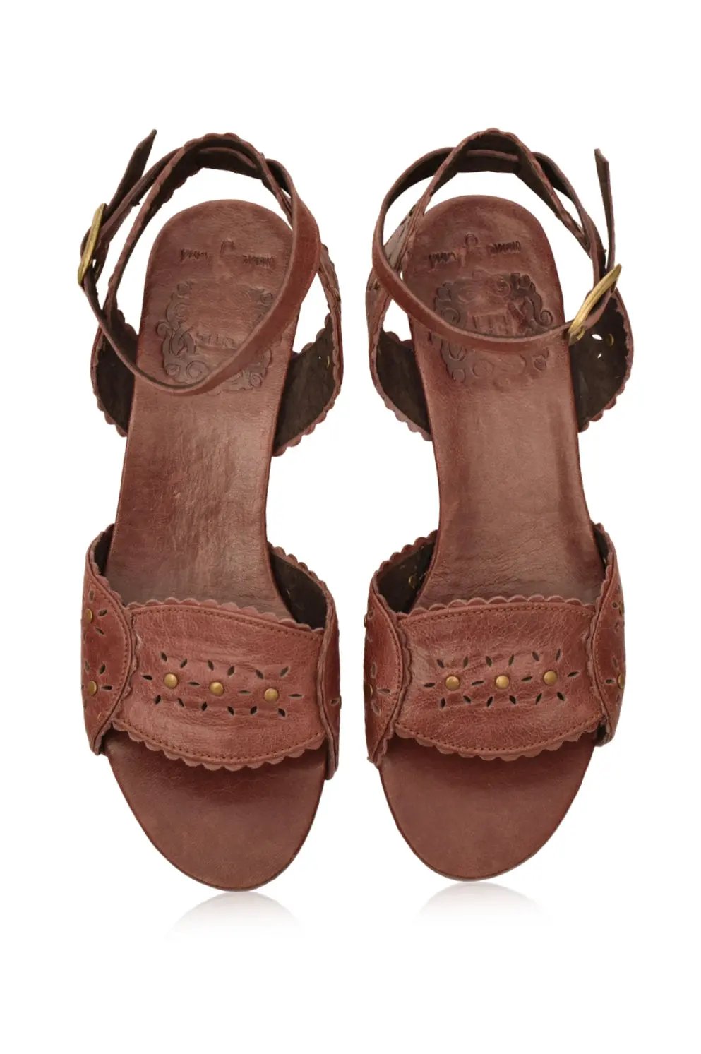 Paloma Scalloped Leather Heel Sandals by ELF