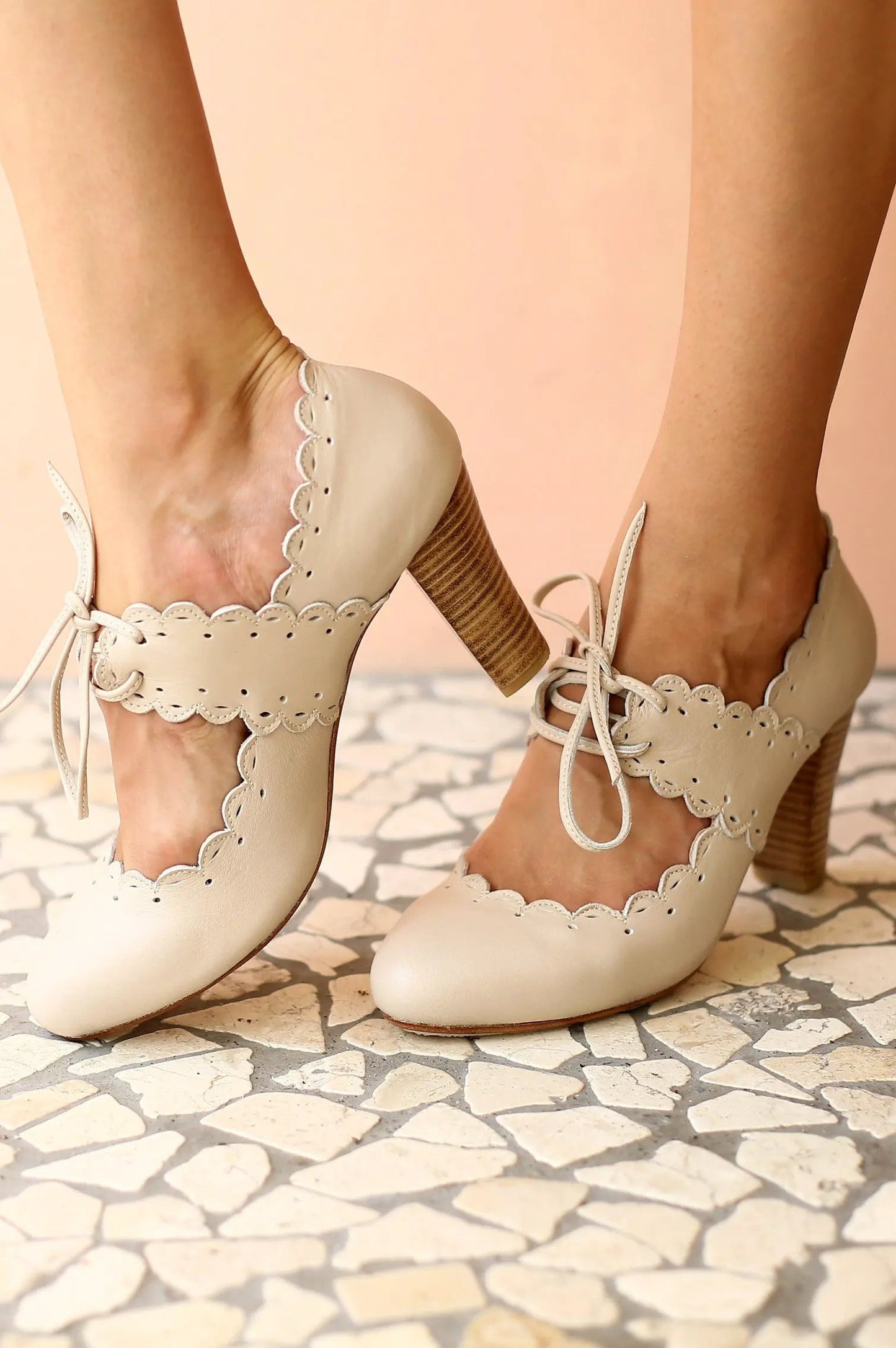 Paradise Bird Scalloped Leather Heels by ELF
