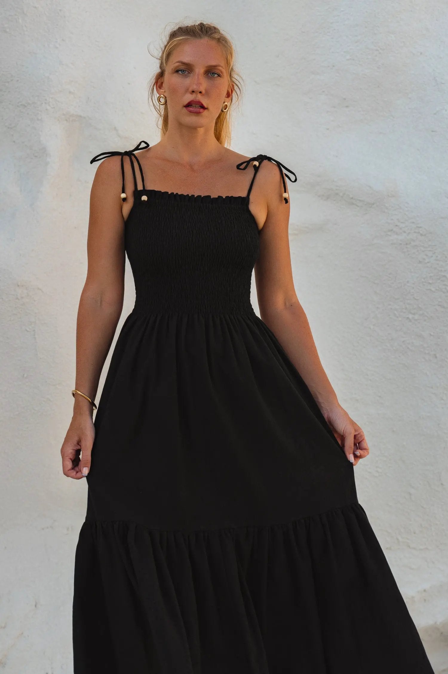 Paradiso Strappy Linen Midi Dress by ELF
