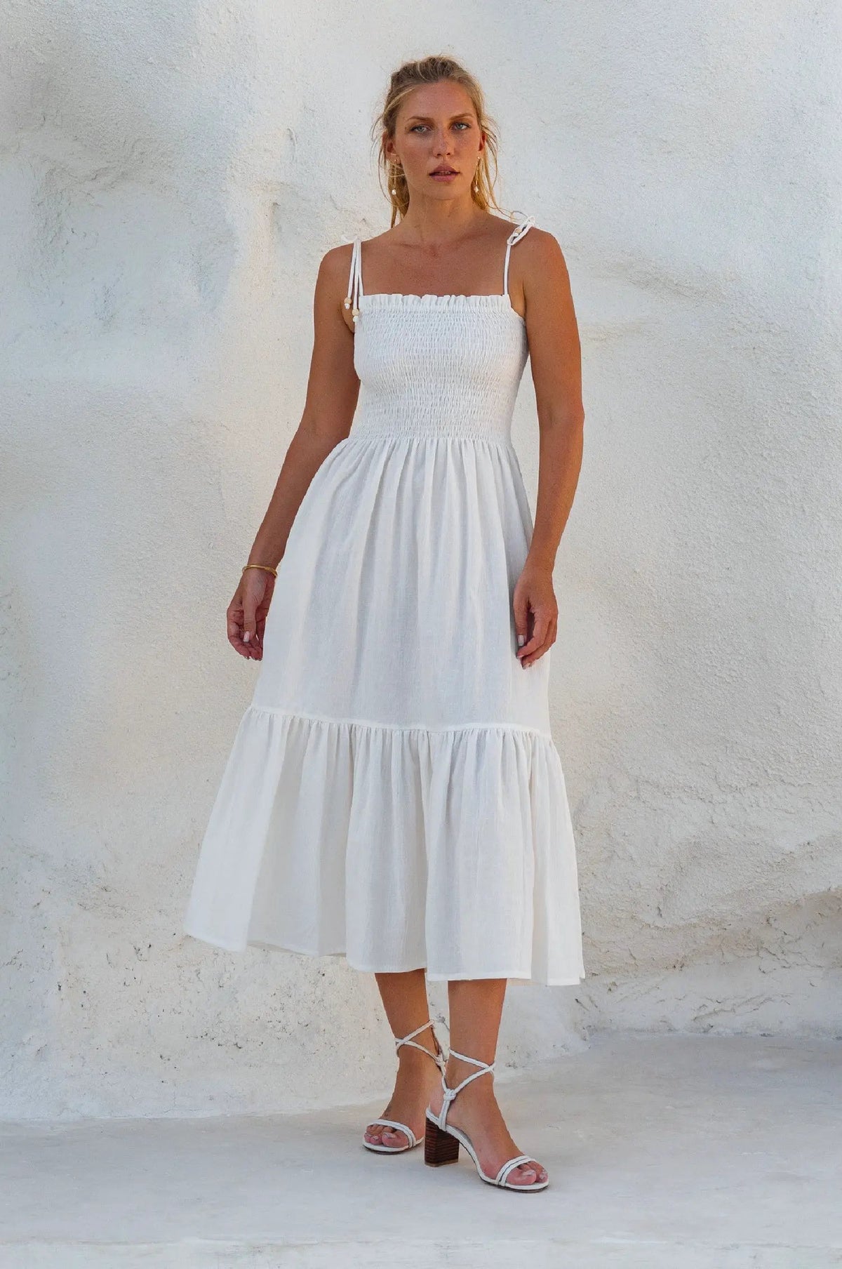 Paradiso Strappy Linen Midi Dress by ELF
