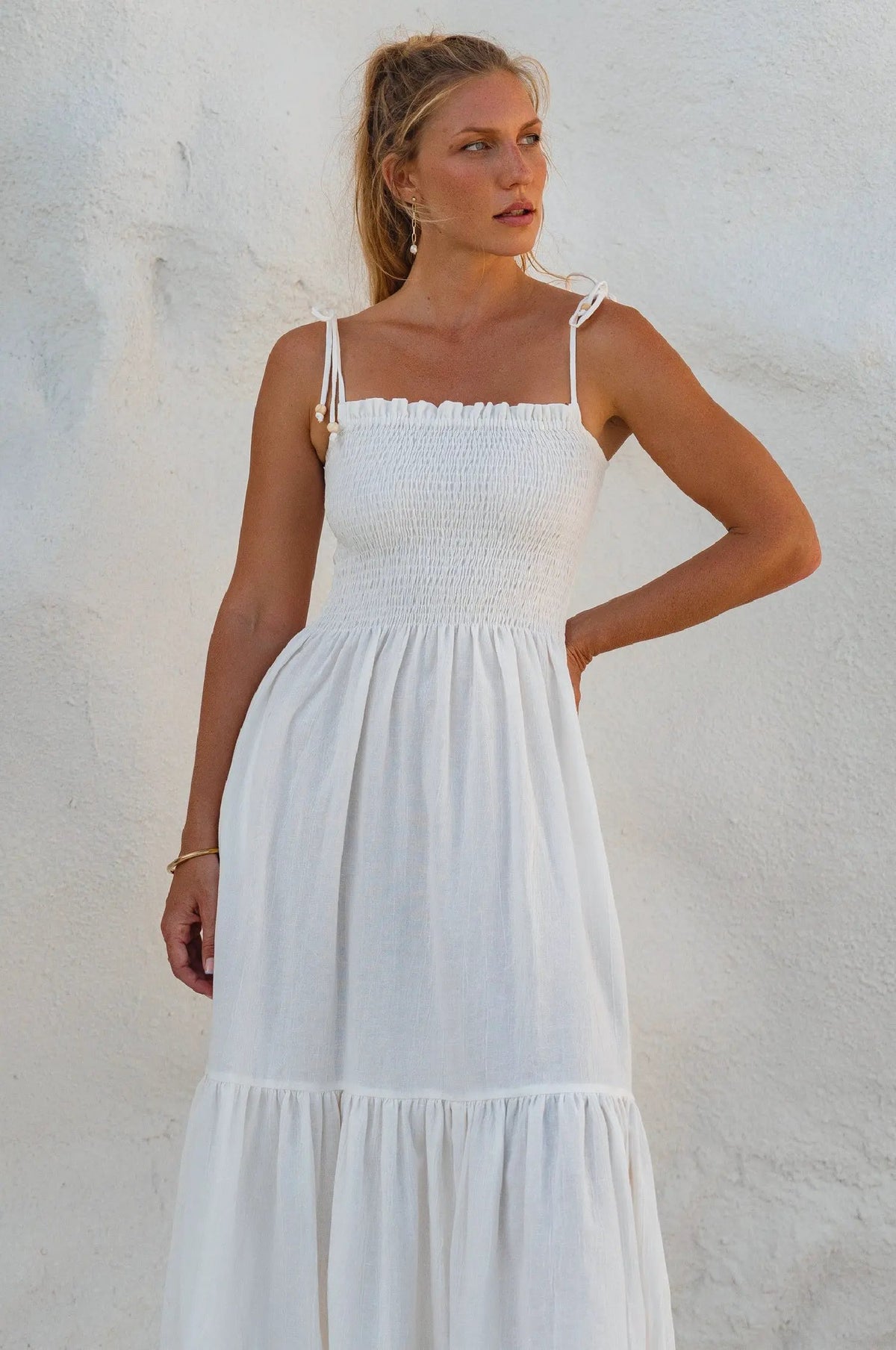 Paradiso Strappy Linen Midi Dress by ELF