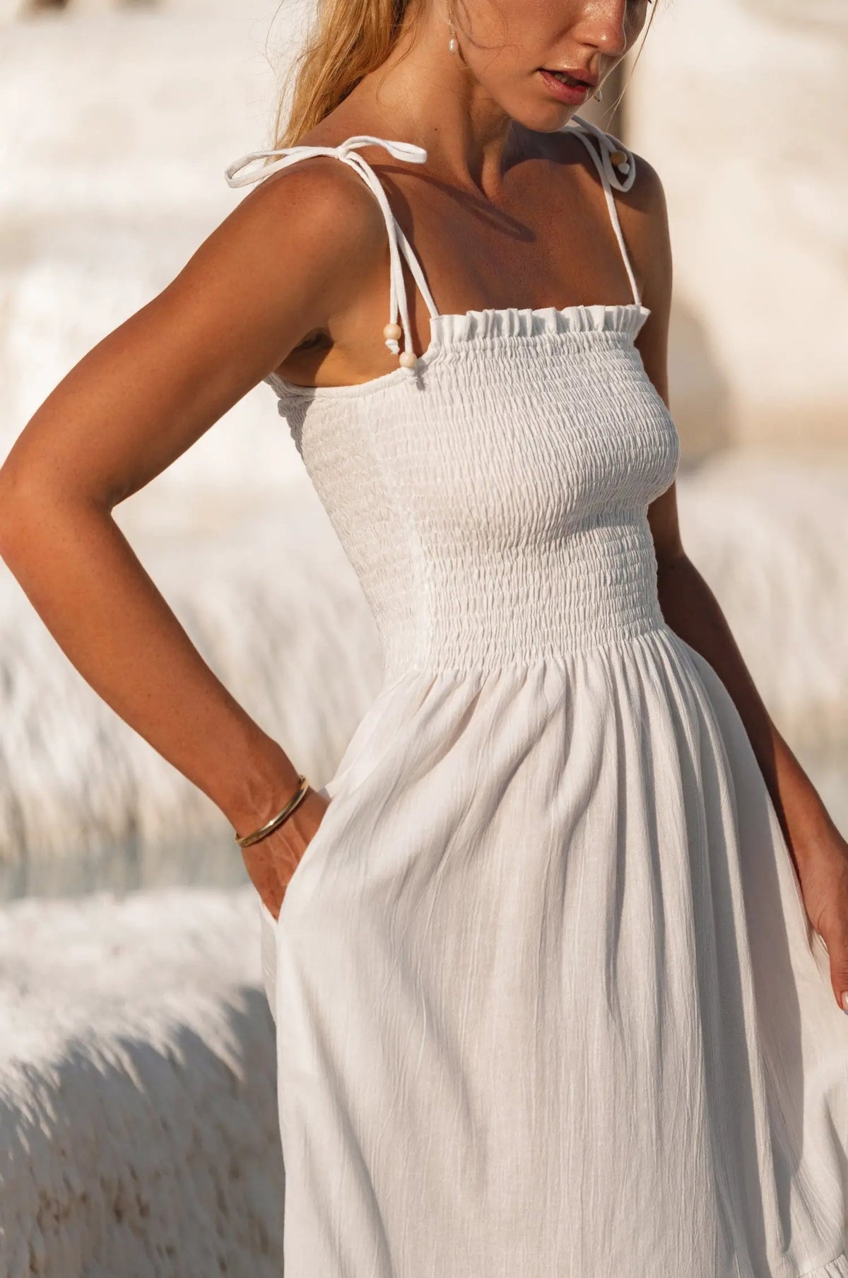 Paradiso Strappy Linen Midi Dress by ELF
