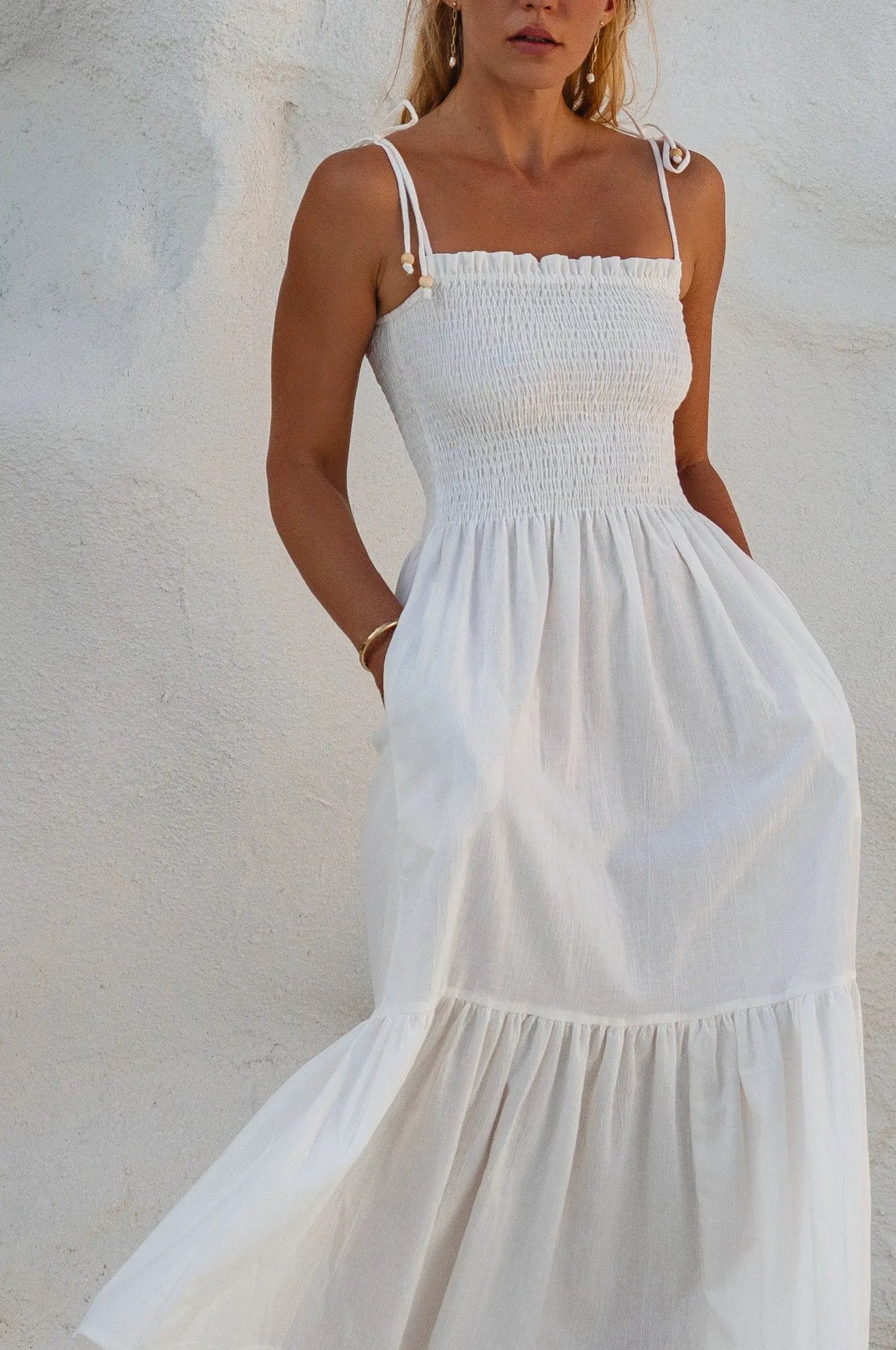 Paradiso Strappy Linen Midi Dress by ELF