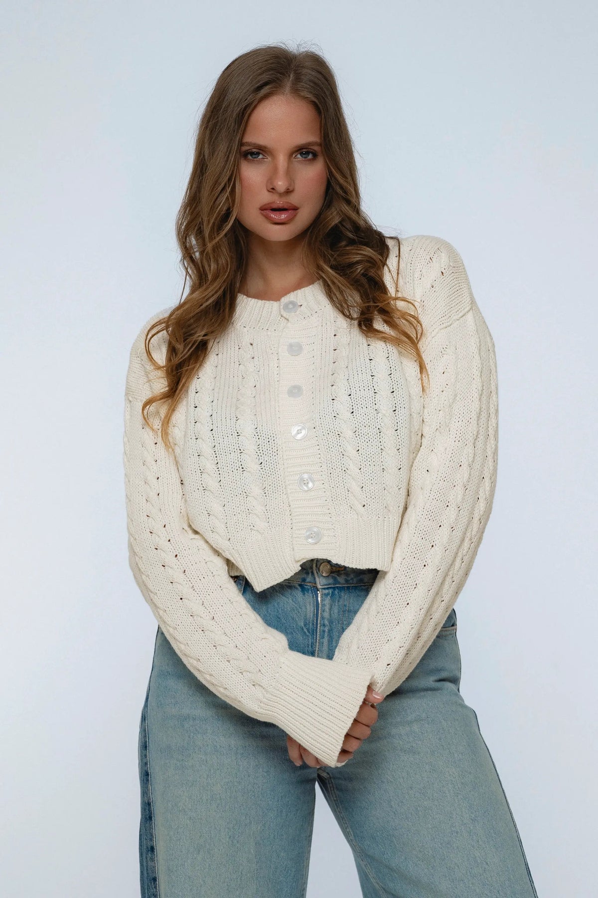 Parisse Cropped Knitted Cardigan by ELF