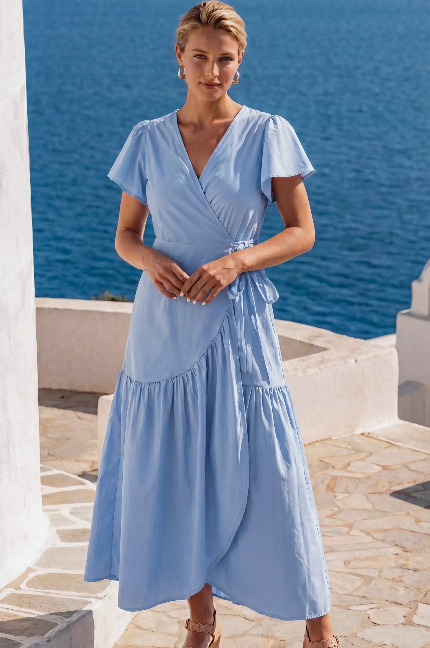 Persea Cotton Wrap Midi Dress by ELF