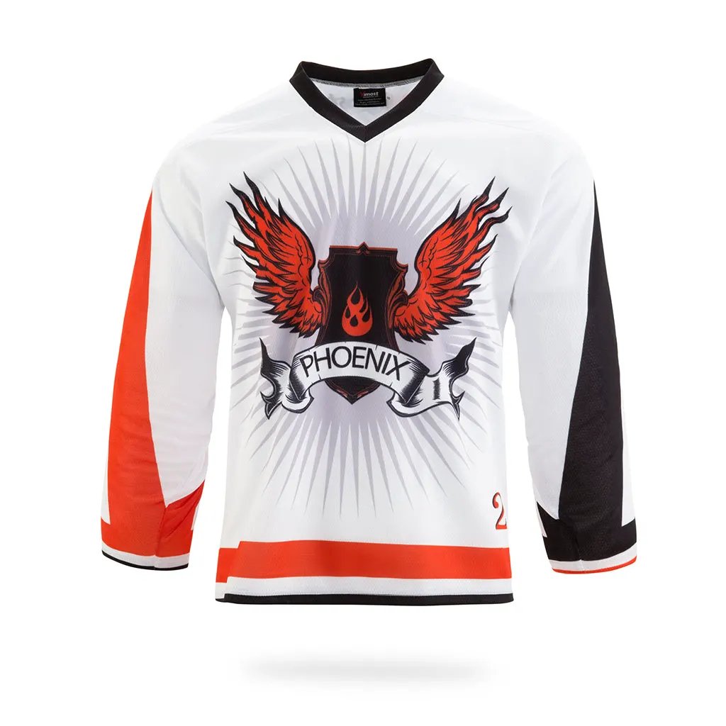 Custom White Phoenix Ice Hockey Jersey by Vimost Sportswear