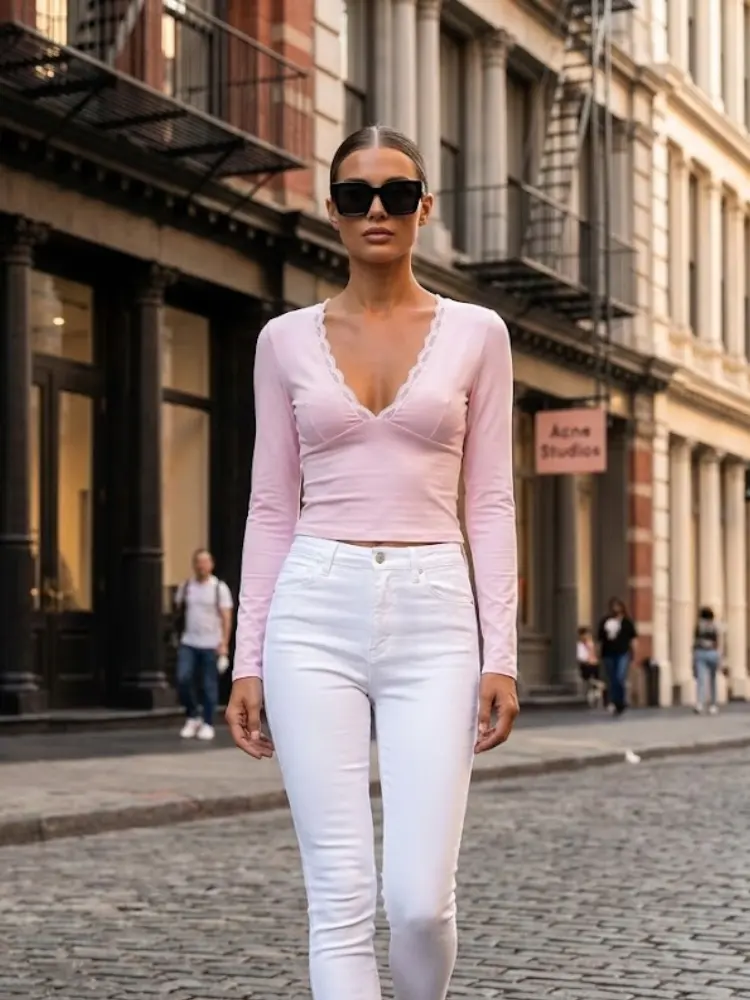 Pink CHELSEA Lace Neckline Top Prêt-à-Porter BYMANYC ® New York by BYMANYC ® New York