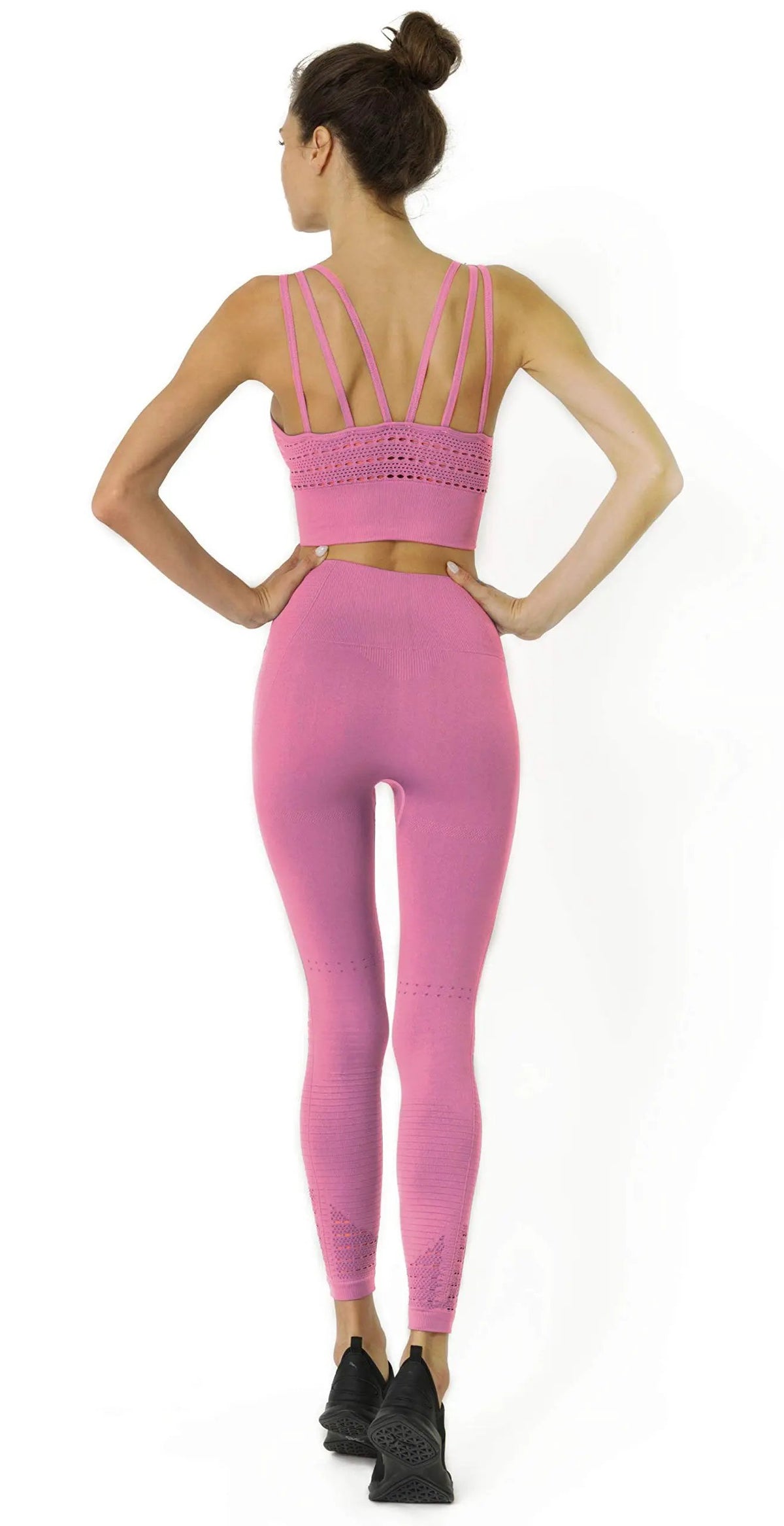 Mesh Seamless Legging With Ribbing Detail - Pink by Savoy Active