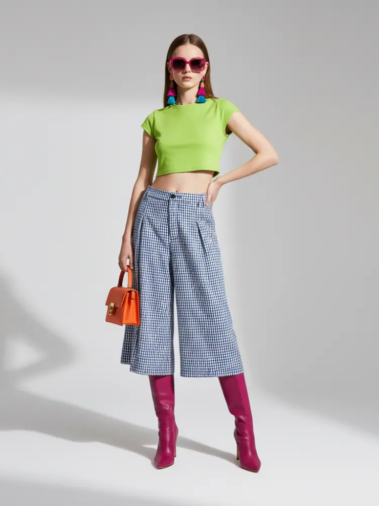 Plaid Wide-Leg Pants 7/8, Brooklyn Heights | Women - BYMANYC ® New York by BYMANYC ® New York