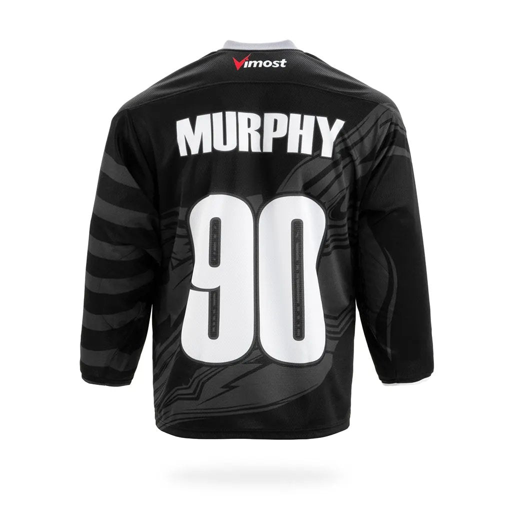 Custom Black Rampage Graphic Ice Hockey Jersey by Vimost Sportswear