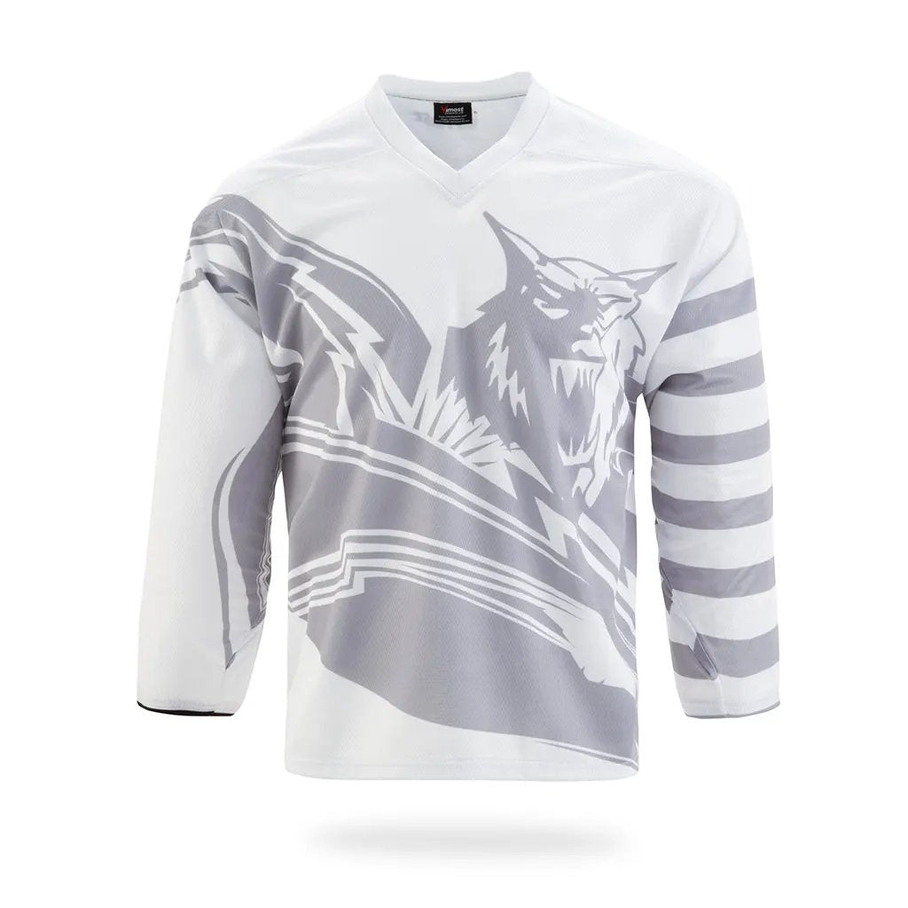 Custom White Rampage Graphic Ice Hockey Jersey by Vimost Sportswear