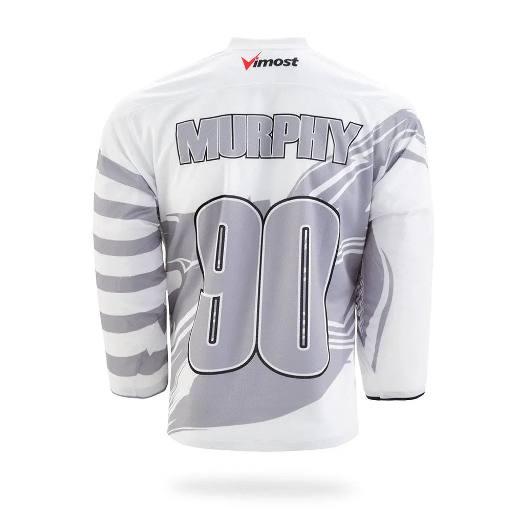 Custom White Rampage Graphic Ice Hockey Jersey by Vimost Sportswear