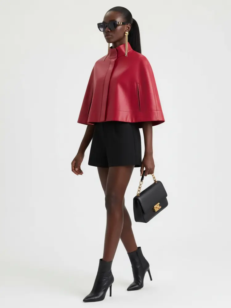 Red Leather-Style Short Cape Jacket For Women, Greenwich Village, BYMANYC New York. by BYMANYC ® New York