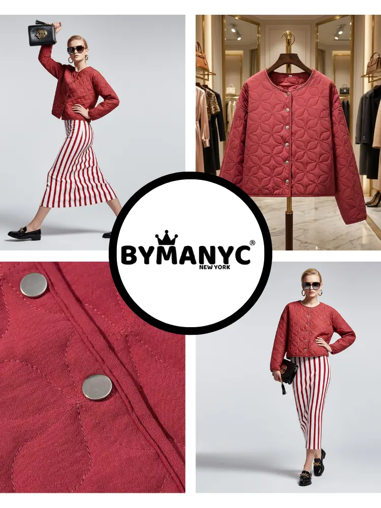 Quilted Red Jacket With Floral Geometric Embroidery BYMANYC New York Women by BYMANYC ® New York