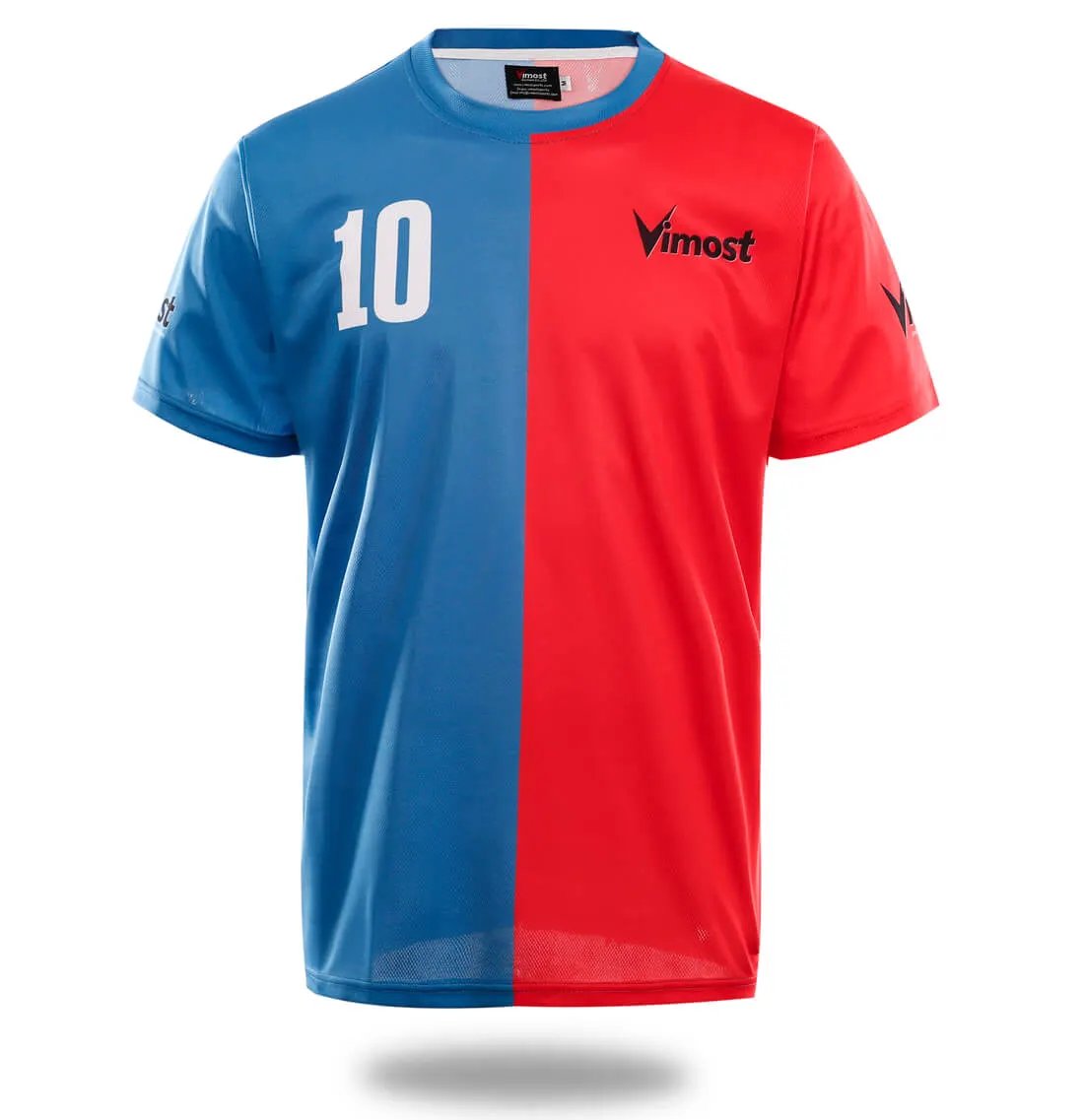 Custom Red Blue Soccer Shirt by Vimost Sportswear