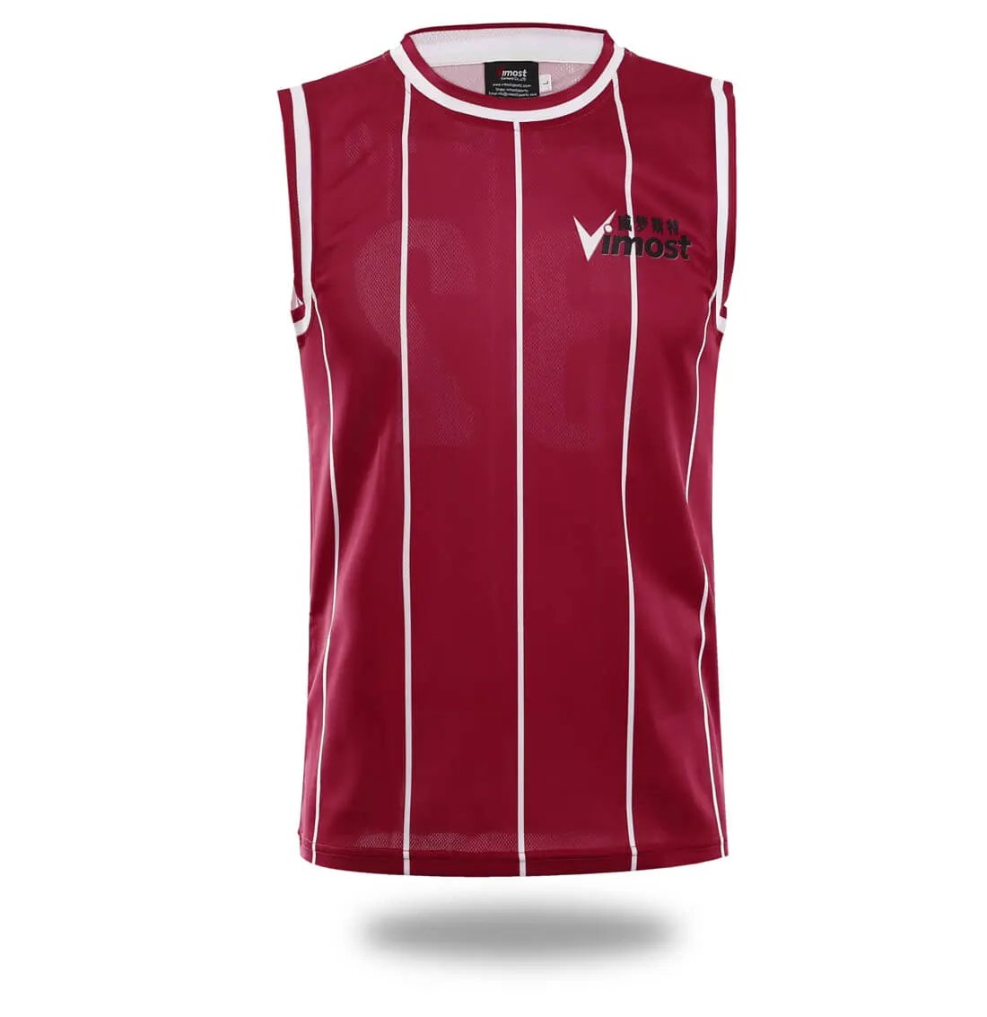 Custom Red Stripe Basketball Jersey and Shorts by Vimost Sportswear