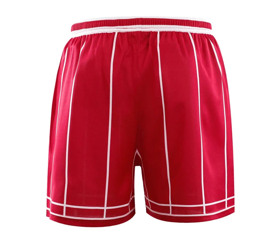 Custom Red Stripe Basketball Jersey and Shorts by Vimost Sportswear