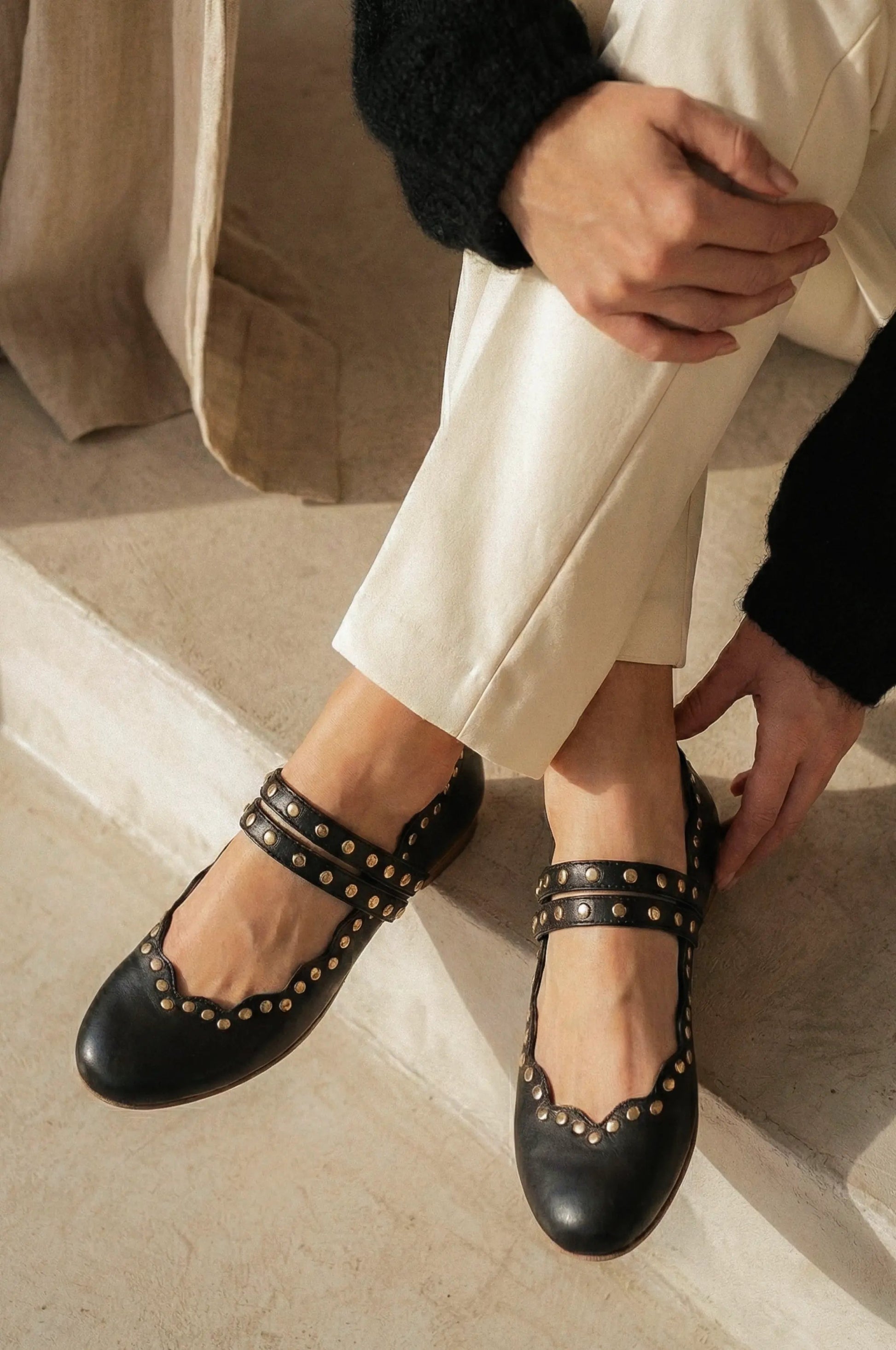 Remy Dual Strap Leather Ballet Flats by ELF