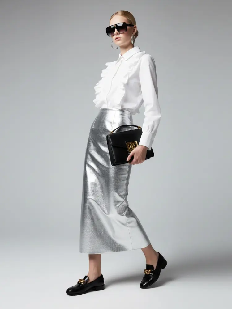 Romantic White Blouse with Ruffles and Chain Detail • BYMANYC ® New York by BYMANYC ® New York