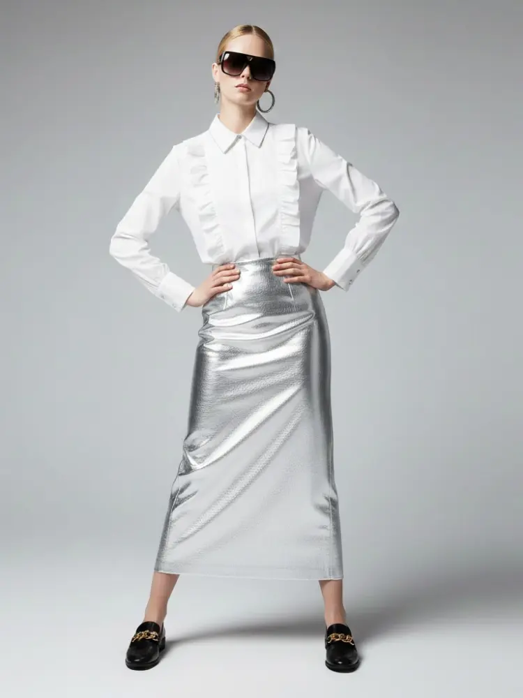 Romantic White Blouse with Ruffles and Chain Detail • BYMANYC ® New York by BYMANYC ® New York