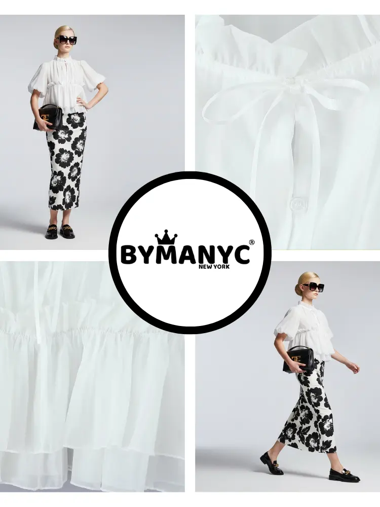 Romantic White Ruffle Blouse with Perkins Collar • BYMANYC ® New York by BYMANYC ® New York