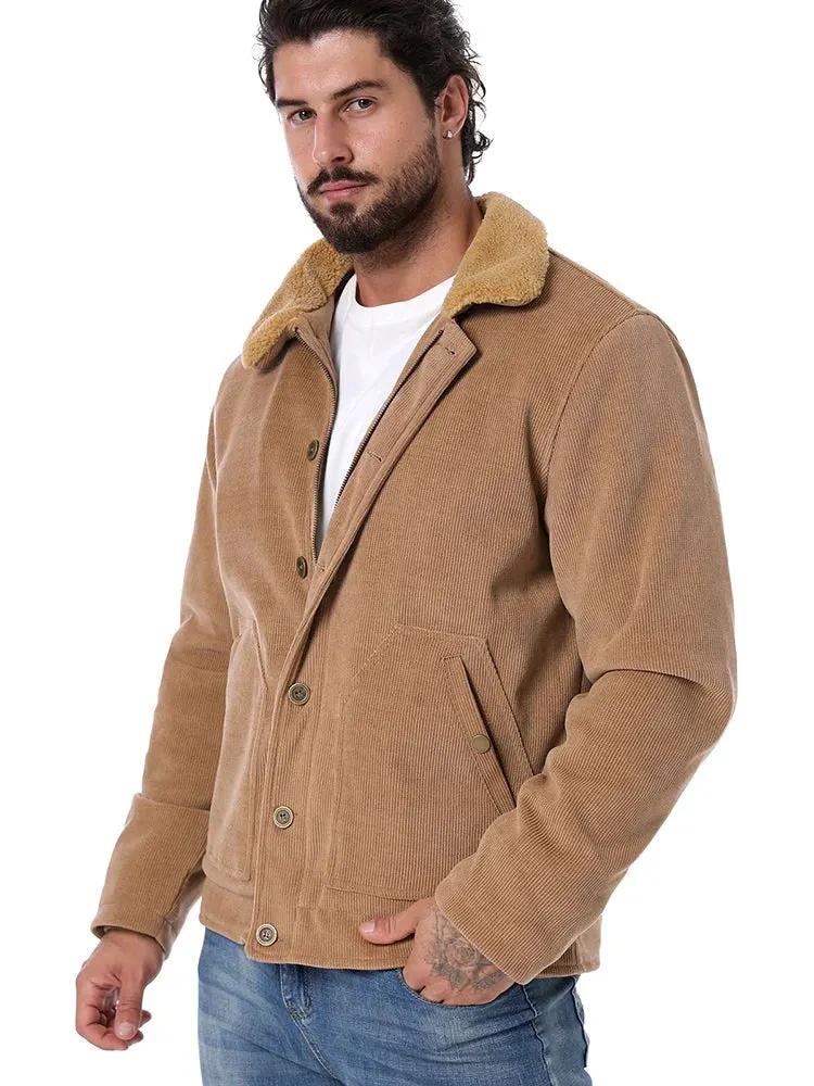 Men's Winter Corduroy Jacket Fleece Warm Lined Cargo Work Jacket Casual Thick Sherpa Collar Trucker Deck Navy Coats by Vimost Shop