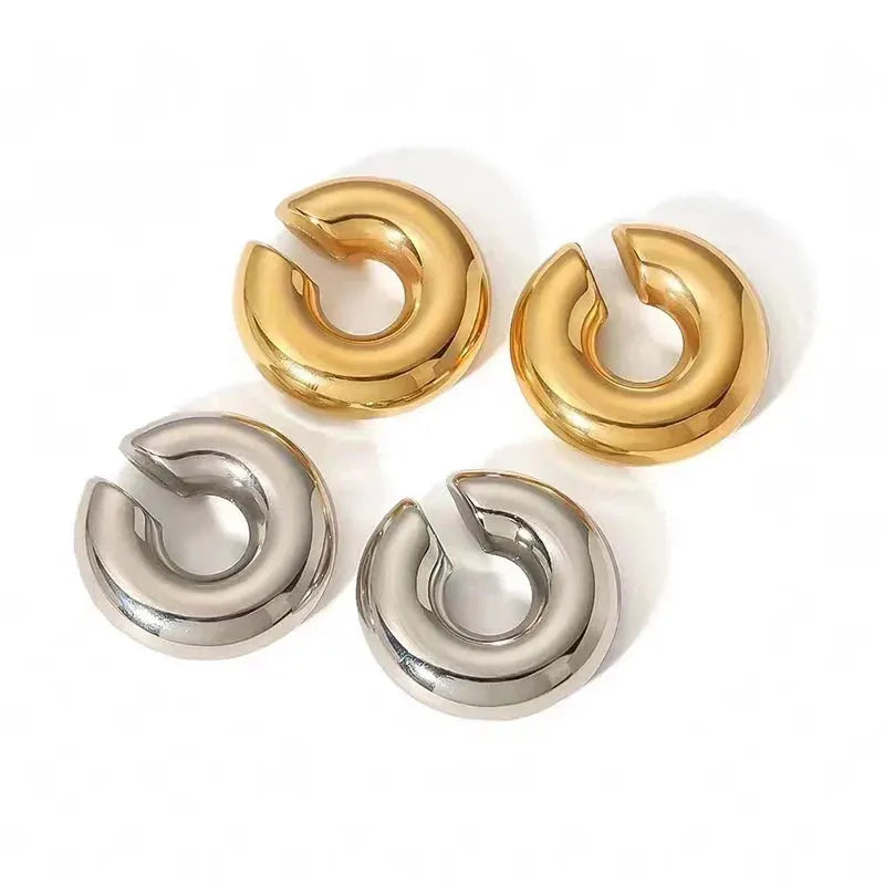 1 Pair Smooth Circle C Shape Clip Earrings For Women Lightweight Without Piercing Cartilage Ear Cuff Gold Silver Color Earrings by MAIDEN-ART