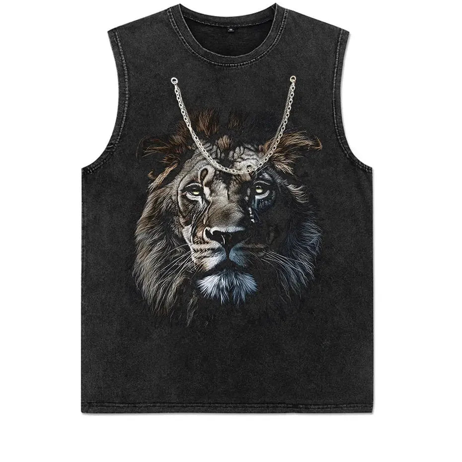 Hip Hop Men's T-Shirt With Lion head Print casual Tshirt Unisex Tops Tee by Vimost Shop