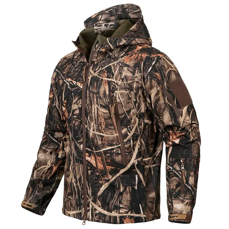 Silent Softshell Camouflage Hunting Jacket Men Waterproof Fleece Hooded Hunting Clothes Warm Outdoor Hiking Tactical Coat by Vimost Shop